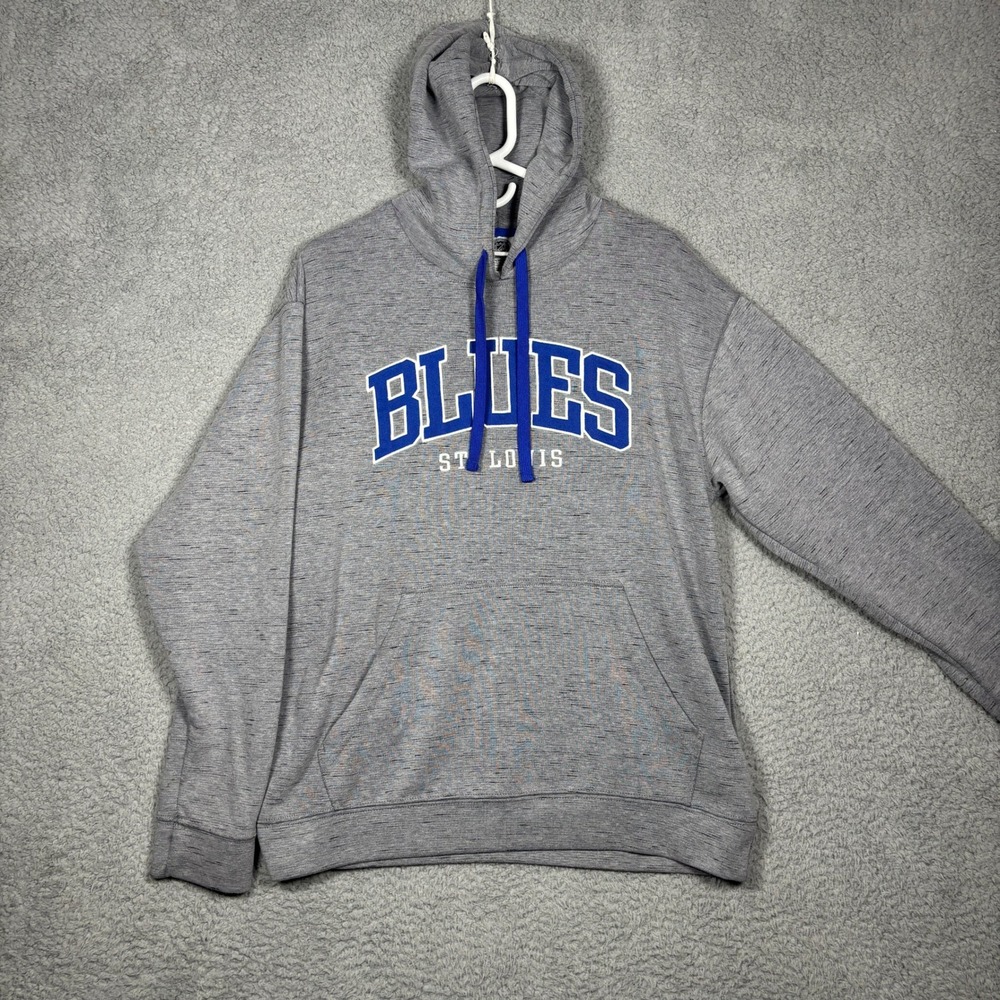 NHL St Louis Blues Mens Large Heather Grey Pullover Hoodie Sweatshirt L 42/44